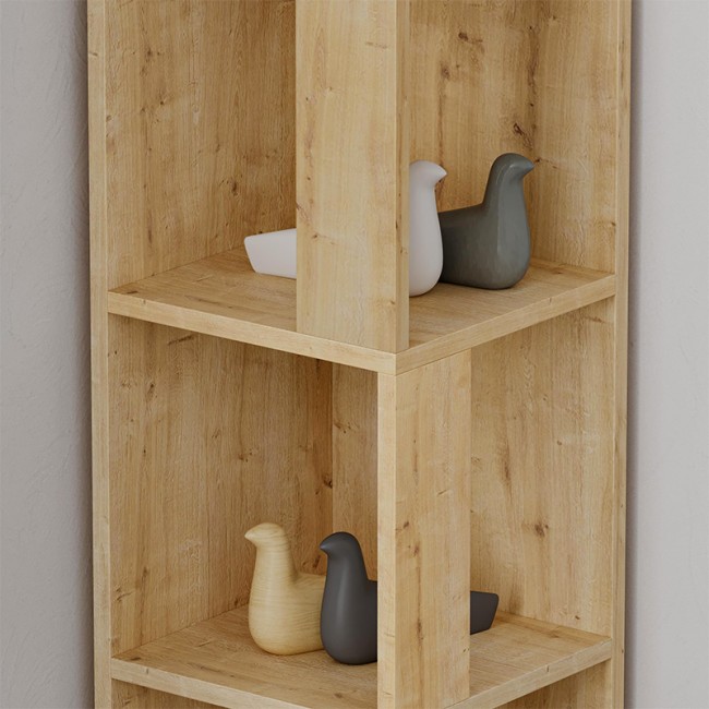 Piano Megapap corner melamine bookcase in oak color 31,4x31,4x158,9cm.