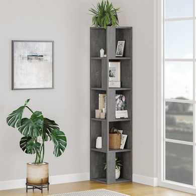 Piano Megapap corner melamine bookcase in retro grey color 31,4x31,4x158,9cm.