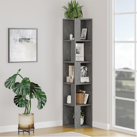 Piano Megapap corner melamine bookcase in retro grey color 31,4x31,4x158,9cm.