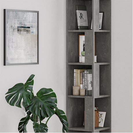 Piano Megapap corner melamine bookcase in retro grey color 31,4x31,4x158,9cm.
