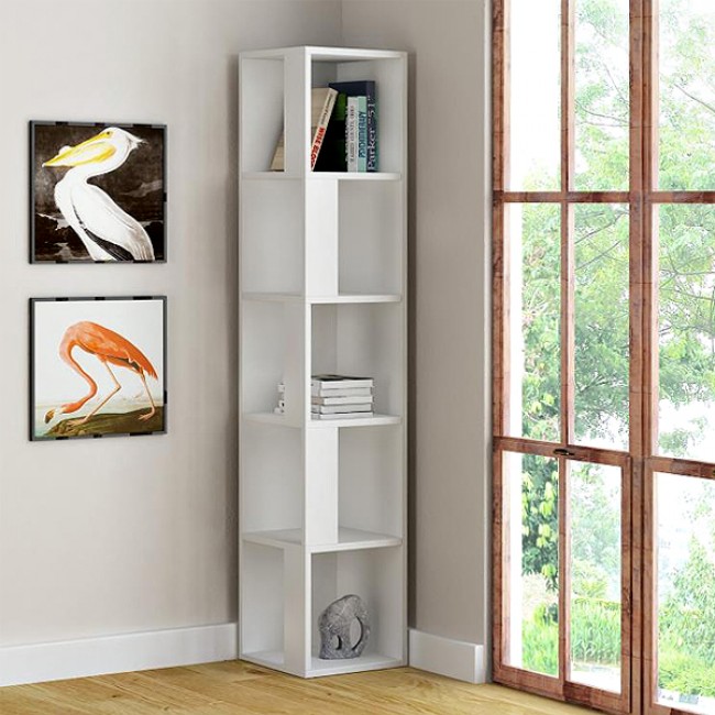 Βιβλιοθήκη γωνιακή Piano Megapap χρώμα λευκό 31,4x31,4x158,9εκ.
