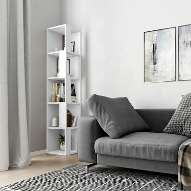 Piano Megapap corner melamine bookcase in white color 31,4x31,4x158,9cm.