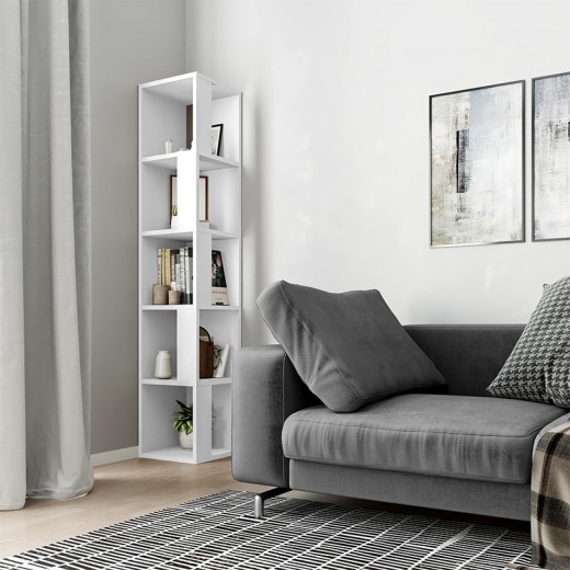 Βιβλιοθήκη γωνιακή Piano Megapap χρώμα λευκό 31,4x31,4x158,9εκ.