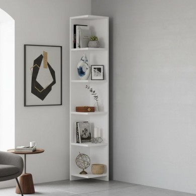 Ravella Megapap melamine corner bookcase in white color 25x25x160cm.