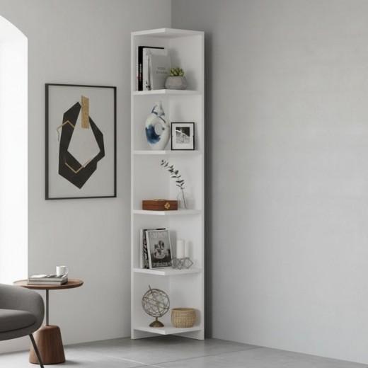 Βιβλιοθήκη γωνιακή Ravella Megapap χρώμα λευκό 25x25x160εκ.