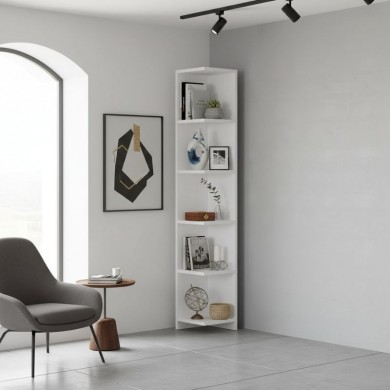 Ravella Megapap melamine corner bookcase in white color 25x25x160cm.