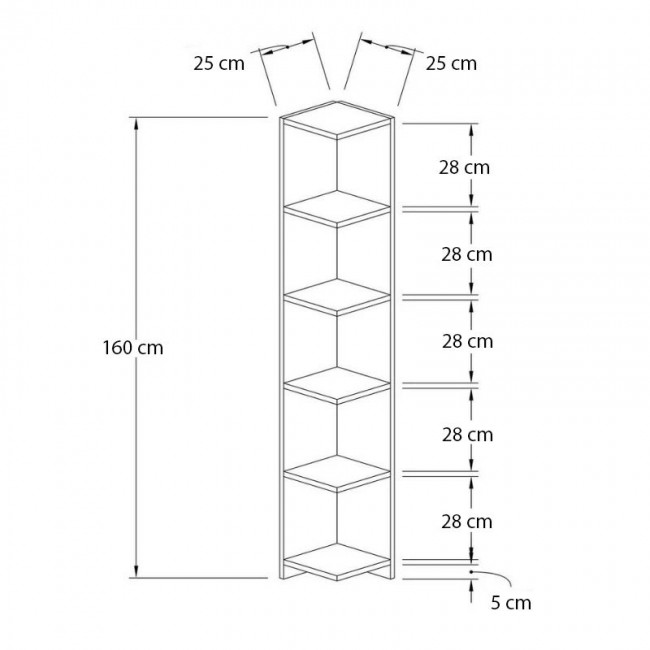 Βιβλιοθήκη γωνιακή Ravella Megapap χρώμα λευκό 25x25x160εκ.