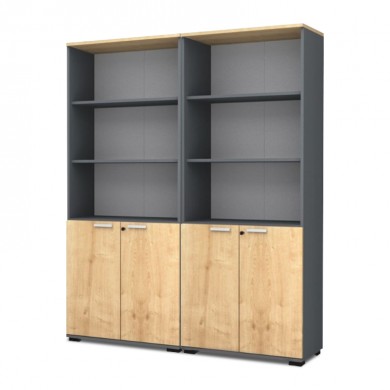 Venturo Megapap melamine office bookcase in athracite - oak color 160x40x200cm.