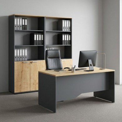 Venturo Megapap melamine office bookcase in athracite - oak color 160x40x200cm.