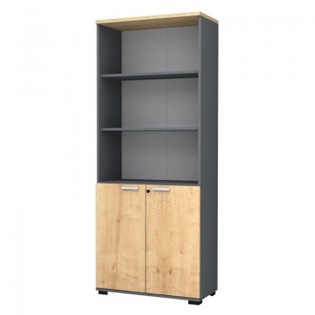 Βιβλιοθήκη γραφείου επαγγελματική Venturo Megapap χρώμα ανθρακί - φυσικό οξιάς 80x40x200εκ.