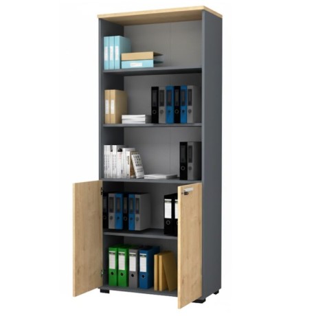Venturo Megapap melamine office bookcase in athracite - oak color 80x40x200cm.