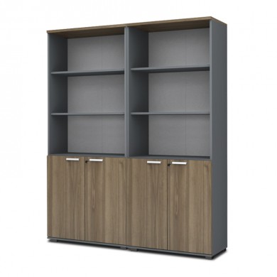 Venturo Megapap melamine office bookcase in athracite - walnut color 160x40x200cm.