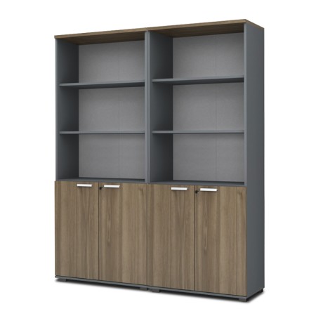 Venturo Megapap melamine office bookcase in athracite - walnut color 160x40x200cm.