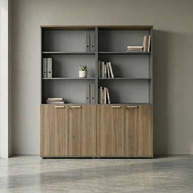 Venturo Megapap melamine office bookcase in athracite - walnut color 160x40x200cm.