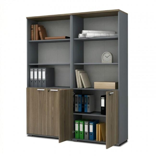 Venturo Megapap melamine office bookcase in athracite - walnut color 160x40x200cm.