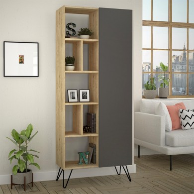 Jedda Megapaπ melamine bookcase in oak - anthracite color 80,6x29,6x191cm.