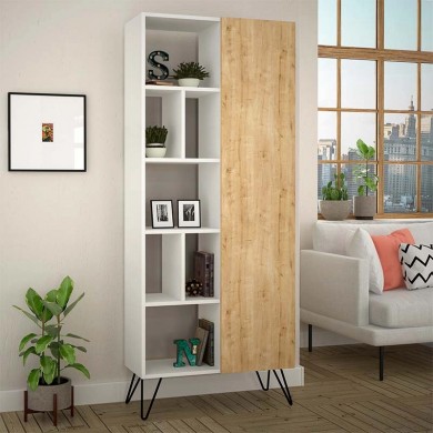 Jedda Megapaπ melamine bookcase in white - oak color 80,6x29,6x191cm.