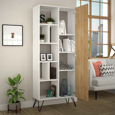 Jedda Megapaπ melamine bookcase in white - oak color 80,6x29,6x191cm.