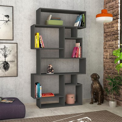 Βιβλιοθήκη Karmato Megapap χρώμα ανθρακί 96x25,5x168,5εκ.
