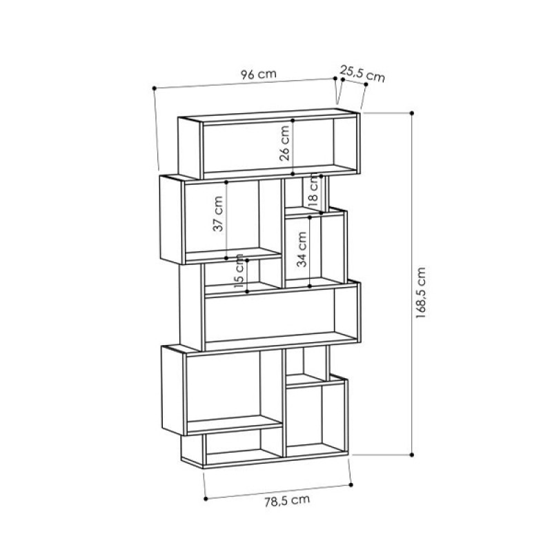 Karmato Megapap melamine bookcase in white color 96x25,5x168,5cm.