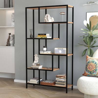 Βιβλιοθήκη Larissa Megapap χρώμα μαύρο - pine oak 90x30x159εκ.