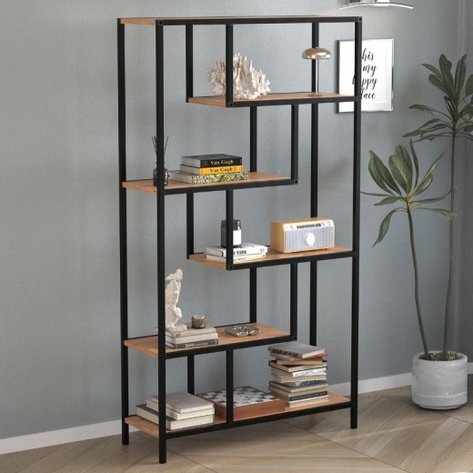 Βιβλιοθήκη Larissa Megapap χρώμα μαύρο - pine oak 90x30x159εκ.