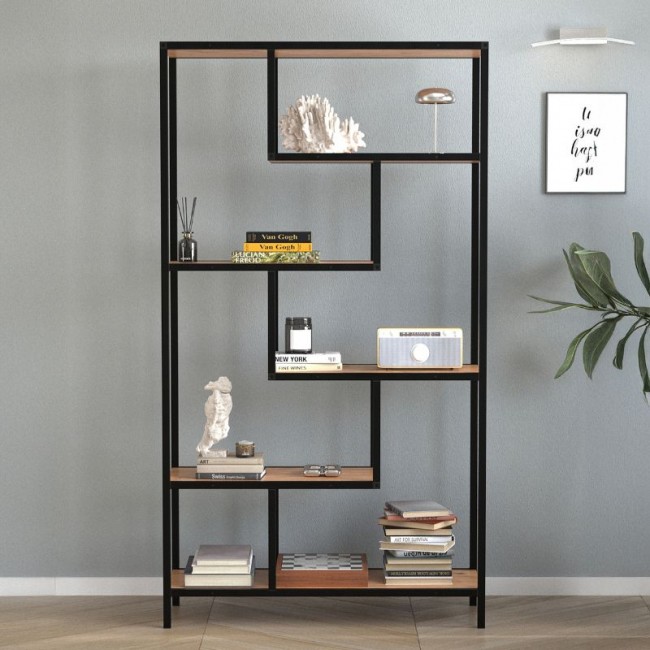 Βιβλιοθήκη Larissa Megapap χρώμα μαύρο - pine oak 90x30x159εκ.