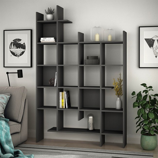 Βιβλιοθήκη Manco Megapap χρώμα ανθρακί 122x25,5x188εκ.