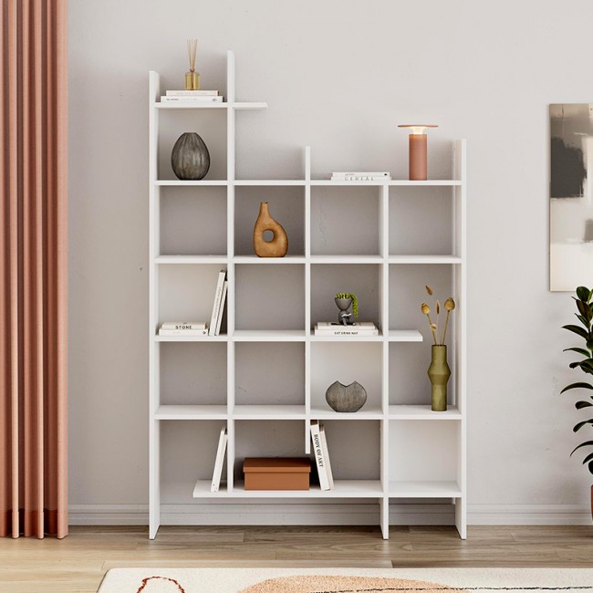 Βιβλιοθήκη Manco Megapap χρώμα λευκό 122x25,5x188εκ.