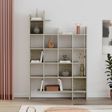Manco Megapap melamine bookcase in neo travertine color 122x25,5x188cm.