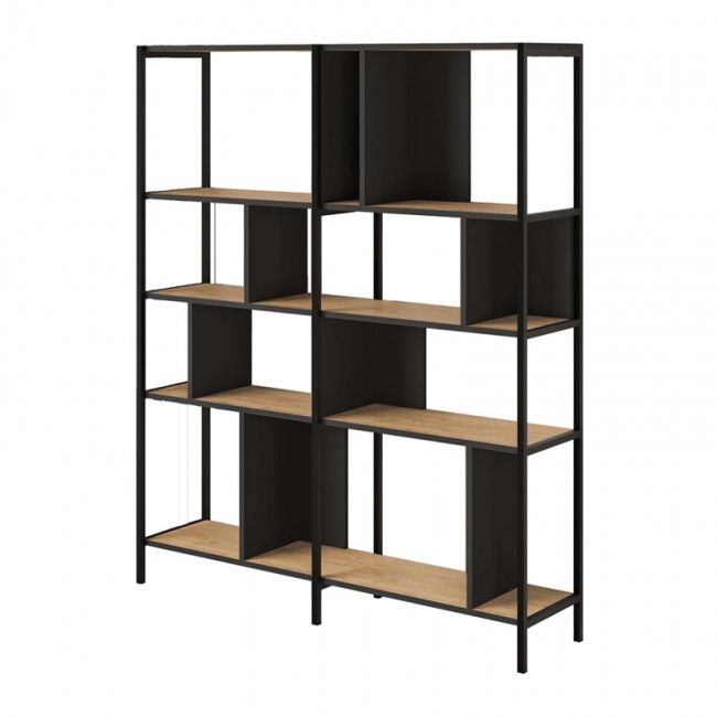 Maxi Megapap melamine bookcase in silky black - sapphire oak color 144x35x175cm.
