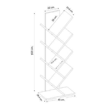Maxy Megapap melamine bookcase in white color 45x26.4x120cm.