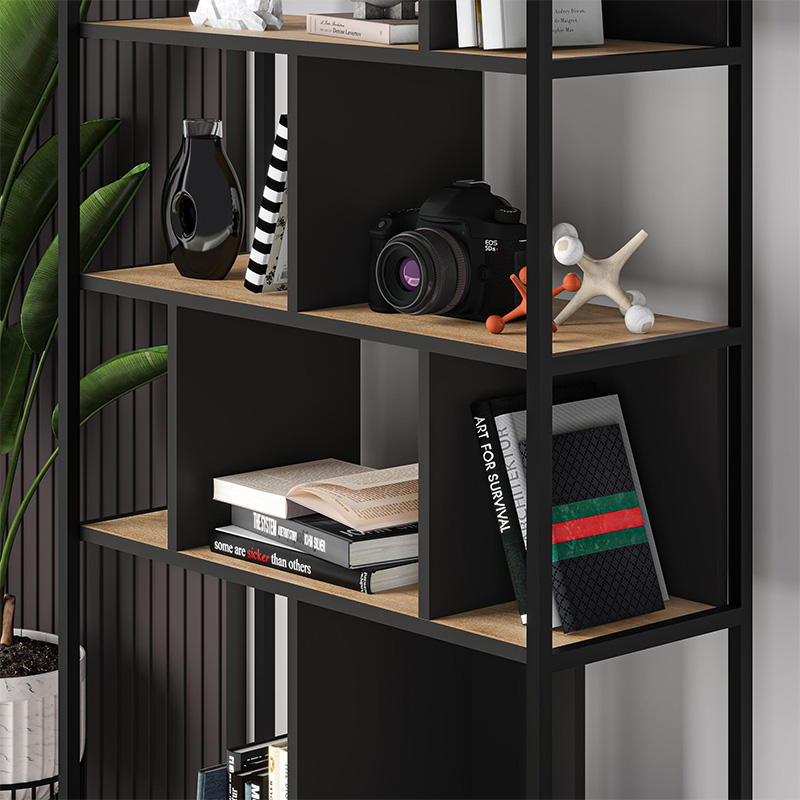 Midi Megapap melamine bookcase in silky black - sapphire oak color 88x35x175cm.