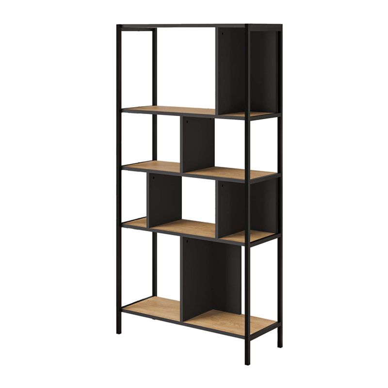 Midi Megapap melamine bookcase in silky black - sapphire oak color 88x35x175cm.