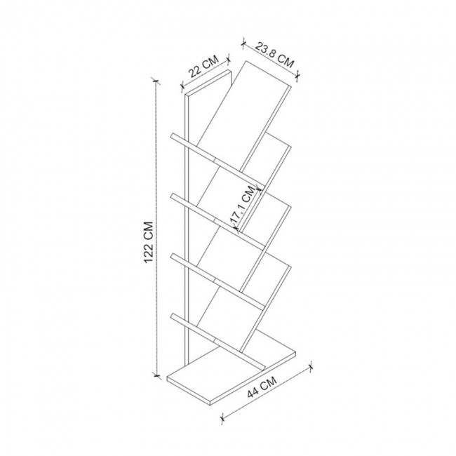 Milton Megapap melamine bookcase in pine oak color 44x22x121cm.