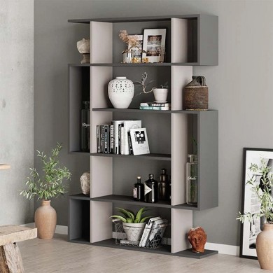 Mito Megapap melamine bookcase in light mocha - anthracite color 108x25x161cm.