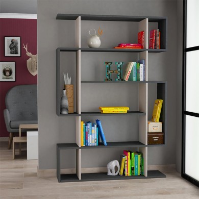 Mito Megapap melamine bookcase in light mocha - anthracite color 108x25x161cm.
