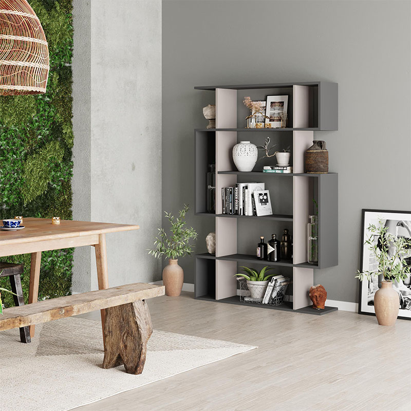 Mito Megapap melamine bookcase in light mocha - anthracite color 108x25x161cm.