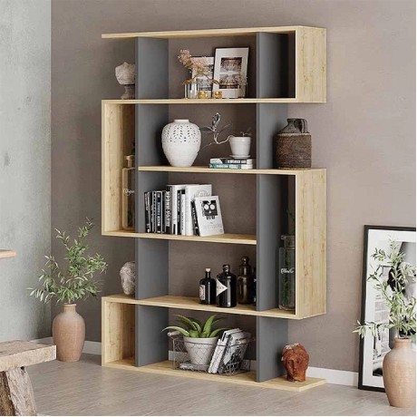 Βιβλιοθήκη Mito Megapap χρώμα sapphire oak - ανθρακί 108x25x161εκ.