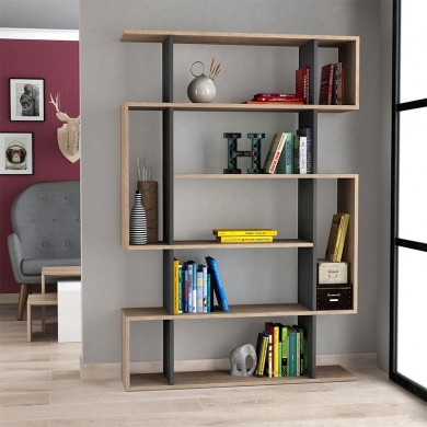 Mito Megapap melamine bookcase in oak - anthracite color 108x25x161cm.