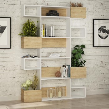 Niho Megapap melamine bookcase in white - oak color 120x25,3x171cm.