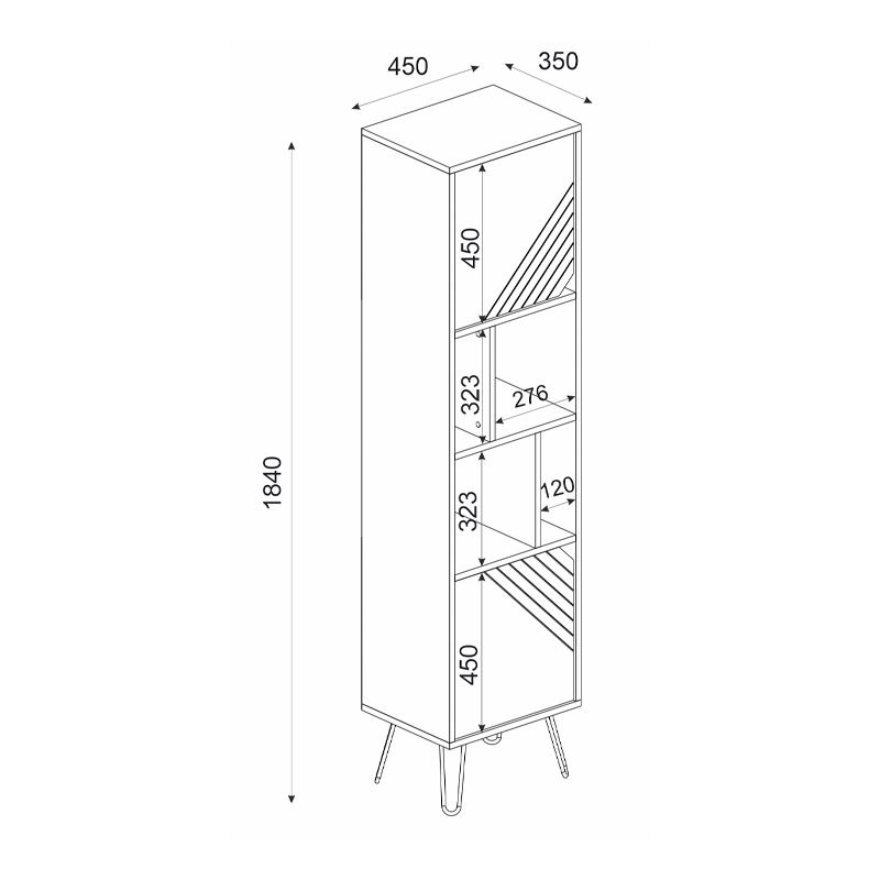 Norma Megapap melamine bookcase in walnut color 45x35x184cm.