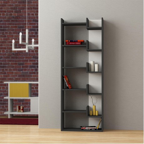 Βιβλιοθήκη Oppa Megapap χρώμα ανθρακί - λευκό 60x22x162εκ.
