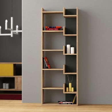 Oppa Megapap melamine bookcase in natural beech/anthracite color 60x22x162cm.