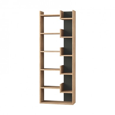Oppa Megapap melamine bookcase in natural beech/anthracite color 60x22x162cm.