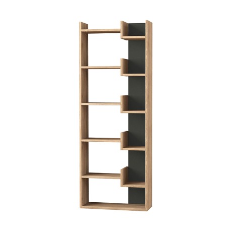 Oppa Megapap melamine bookcase in natural beech/anthracite color 60x22x162cm.