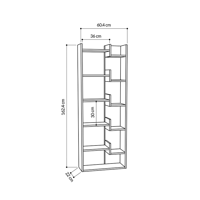 Oppa Megapap melamine bookcase in natural beech/anthracite color 60x22x162cm.