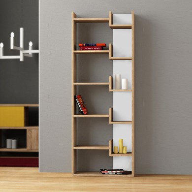 Oppa Megapap melamine bookcase in natural beech/white color 60x22x162cm.