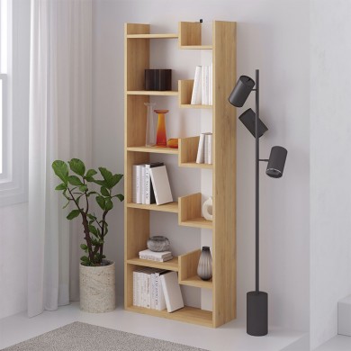 Oppa Megapap melamine bookcase in natural beech/white color 60x22x162cm.