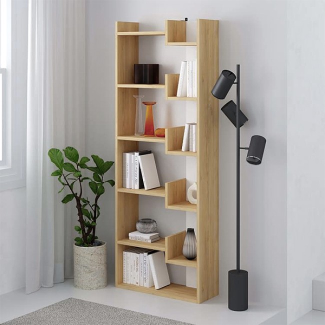 Βιβλιοθήκη Oppa Megapap χρώμα φυσικό οξιάς/λευκό 60x22x162εκ.